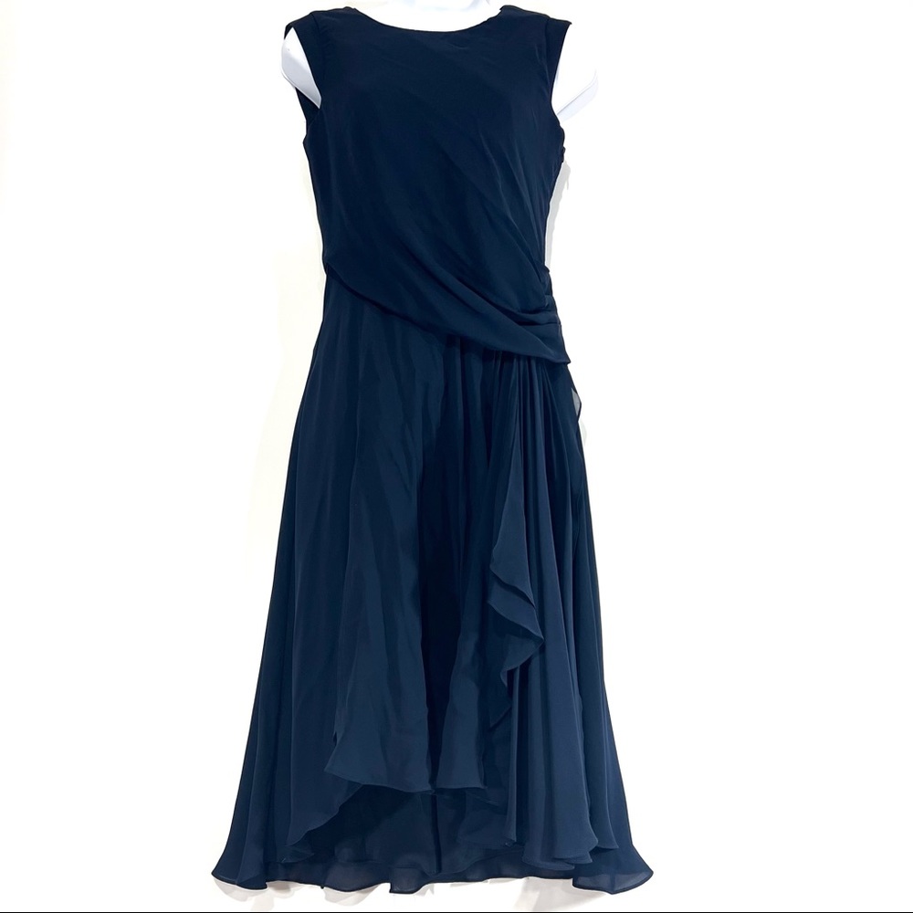 Haute Hippie Navy Blue Ruffle Midi Knee Length Dress NWT